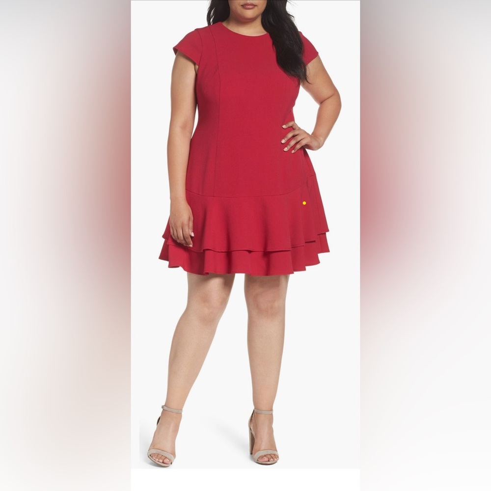 Eliza J Crepe Ruffle Hem Shift Dress
